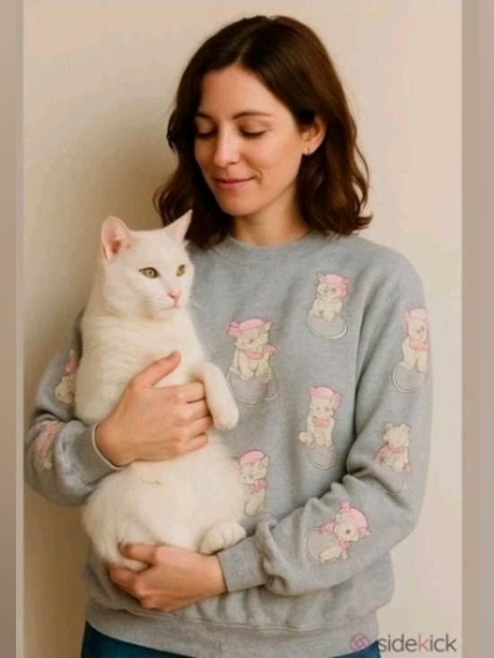 Spumoni Tops - VINTAGE Spumoni by Franko Gray Cats in Boots Sweatshirt Sz Medium Puffy Textured